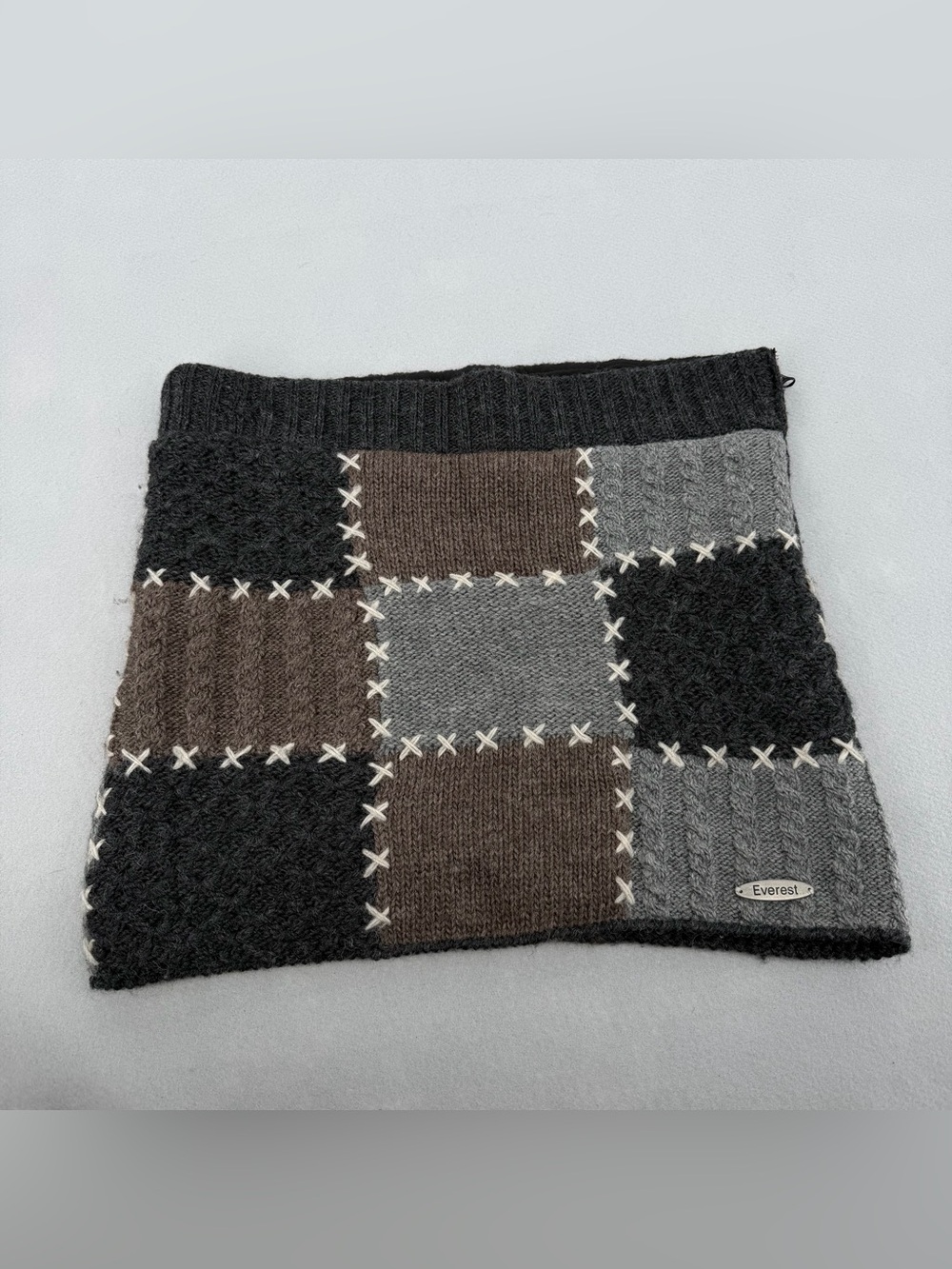 Everest Brown & Gray Patchwork 100% Wool Skirt Medium